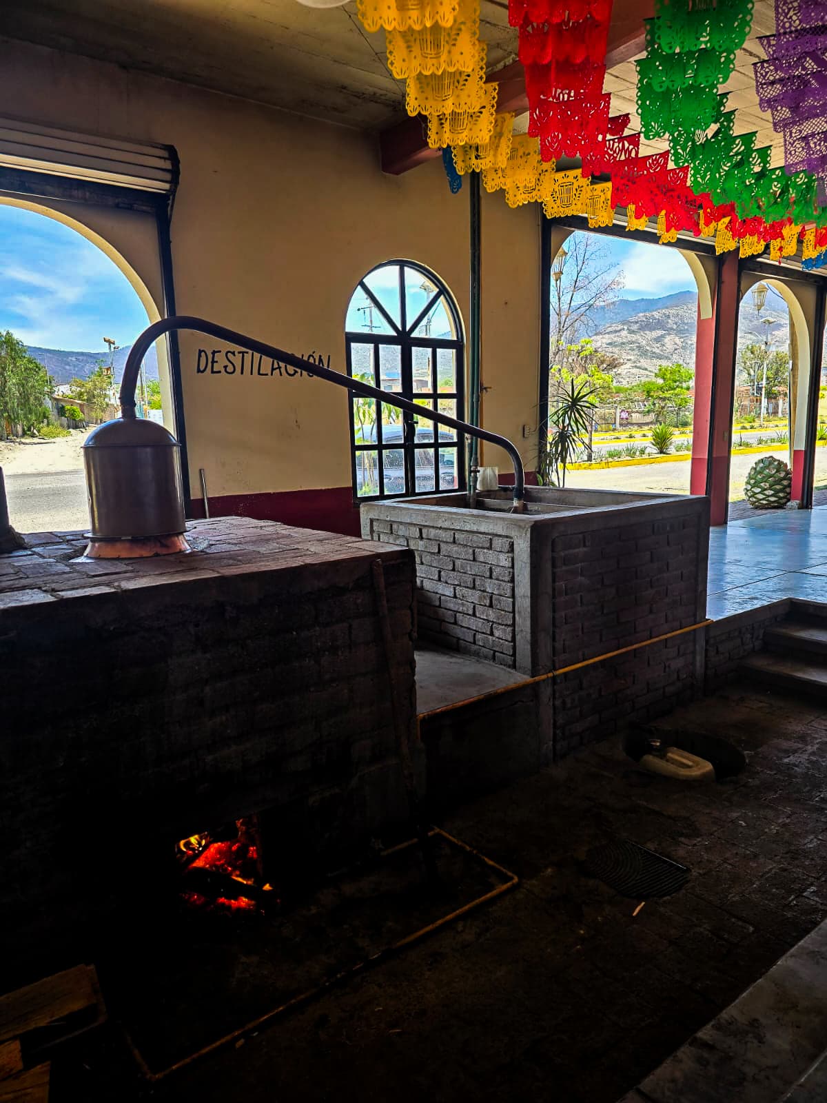 Mujer sonriendo con cóctel de mezcal